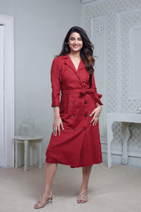 RED LONG MIDI WITH ATTACHED JACKET