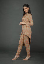 Load image into Gallery viewer, AZTEC ORANGE ASYMMETRIC LONG JACKET PAIRED WITH FITTED PANTS
