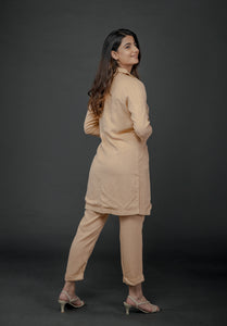 PEACH LONG JACKET WITH CROPPED PANT & SPAGHETTI INNER