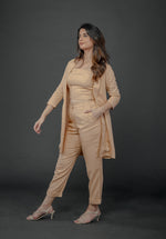 Load image into Gallery viewer, PEACH LONG JACKET WITH CROPPED PANT &amp; SPAGHETTI INNER
