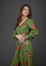 Load image into Gallery viewer, GREEN GOLD FOIL OVERLAY JUMPSUIT WITH CUFFED SLEEVE
