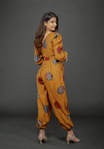 Load image into Gallery viewer, MUSTARD GOLD FOIL OVERLAY JUMPSUIT WITH CUFFED SLEEVE
