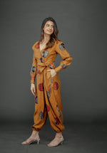 Load image into Gallery viewer, MUSTARD GOLD FOIL OVERLAY JUMPSUIT WITH CUFFED SLEEVE
