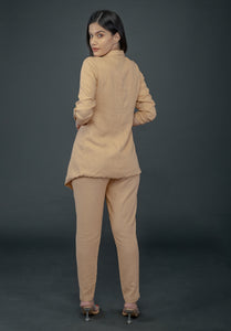 PEACH LONG JACKET WITH FITTED PANT & SWEETHEART NECKLINE BUSTIER