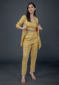 LEMON YELLOW LONG JACKET, FITTED PANT & SWEETHEART NECKLINE BUSTIER