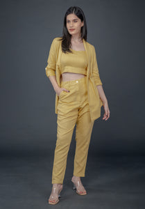 LEMON YELLOW LONG JACKET, FITTED PANT & SWEETHEART NECKLINE BUSTIER