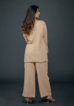 Load image into Gallery viewer, PEACH BELL-BOTTOM PANT WITH HALTER VEST COAT AND LONG BLAZER
