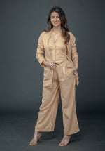 Load image into Gallery viewer, PEACH BELL-BOTTOM PANT WITH HALTER VEST COAT AND LONG BLAZER
