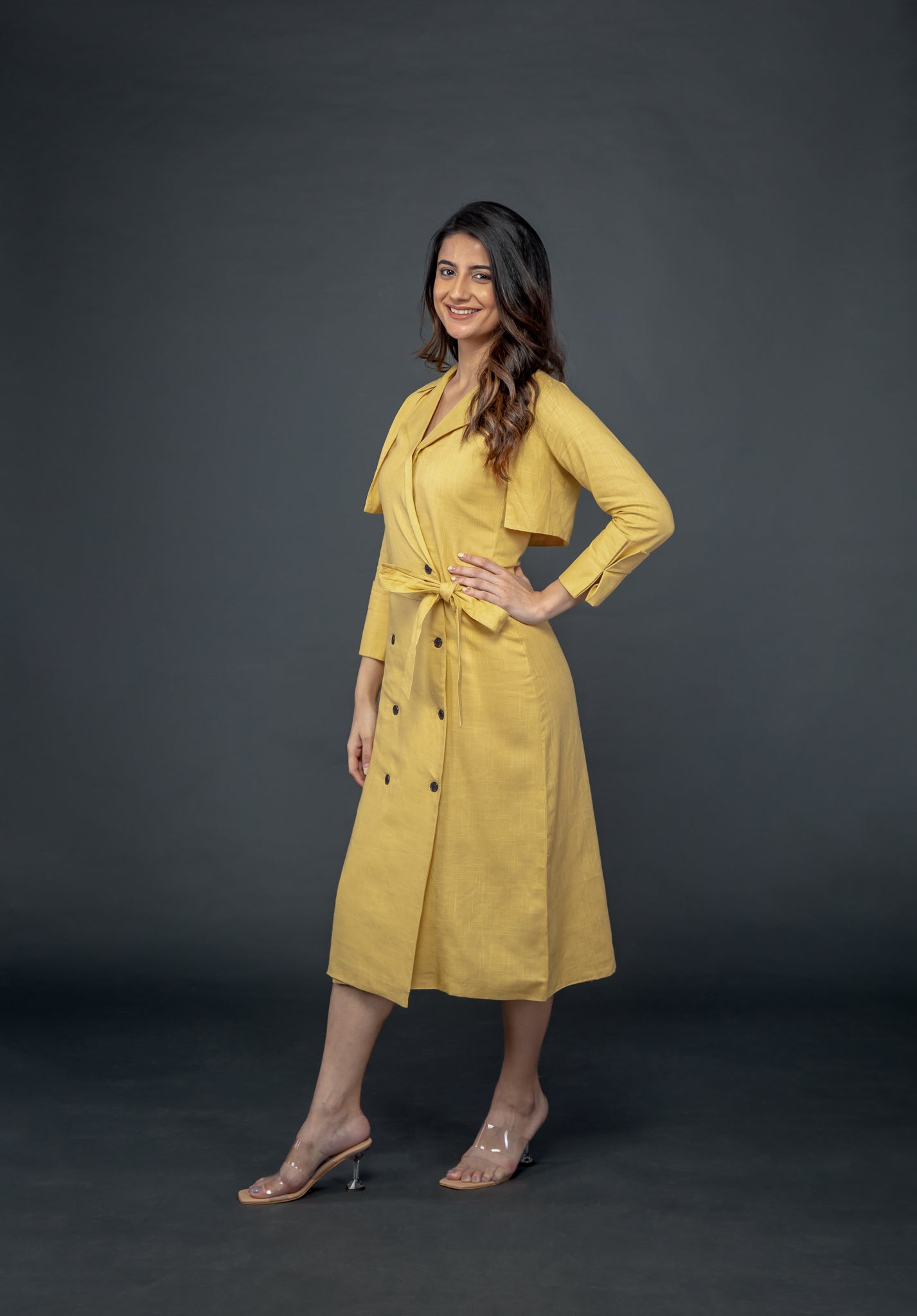 LEMON YELLOW LONG MIDI WITH ATTACHED JACKET