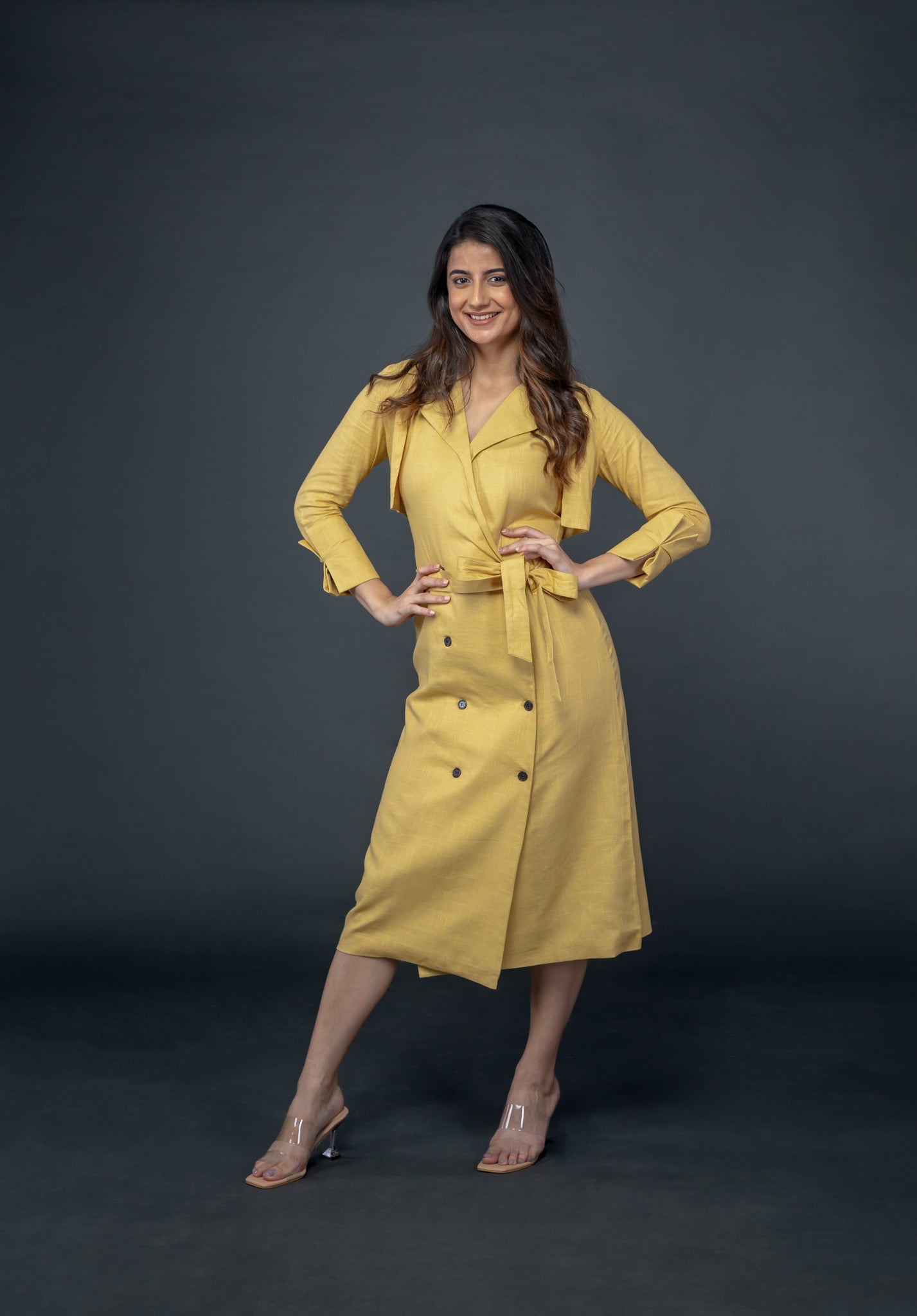 LEMON YELLOW LONG MIDI WITH ATTACHED JACKET