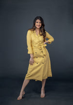 Load image into Gallery viewer, LEMON YELLOW LONG MIDI WITH ATTACHED JACKET
