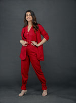 Load image into Gallery viewer, RED LONG JACKET WITH HALTER VEST COAT AND EPAULETTE BUTTONED HEM PANT
