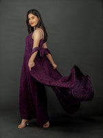 Load image into Gallery viewer, PURPLE WAVE PRINT LONG FLARED JACKET AND JUMPSUIT SET

