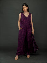 Load image into Gallery viewer, PURPLE WAVE PRINT LONG FLARED JACKET AND JUMPSUIT SET
