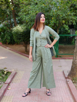 Load image into Gallery viewer, GREEN BELL-BOTTOM PANTS WITH HALTER VEST COAT AND LONG BLAZER

