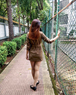 Load image into Gallery viewer, BROWN SHORT BLAZER DRESS WITH BELT
