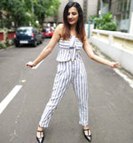 Load image into Gallery viewer, STRIPED CROP TIE-UP TOP WITH HIGH WAISTED PANTS
