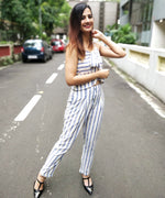 Load image into Gallery viewer, STRIPED CROP TIE-UP TOP WITH HIGH WAISTED PANTS
