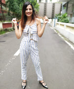 Load image into Gallery viewer, STRIPED CROP TIE-UP TOP WITH HIGH WAISTED PANTS
