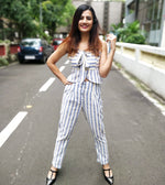 Load image into Gallery viewer, STRIPED CROP TIE-UP TOP WITH HIGH WAISTED PANTS
