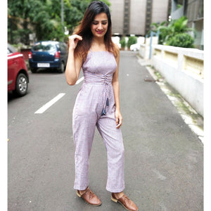 STRIPED JUMPSUIT WITH CORSET LACE-UP