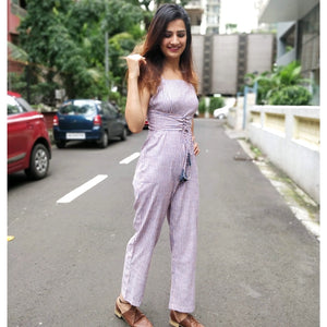 STRIPED JUMPSUIT WITH CORSET LACE-UP