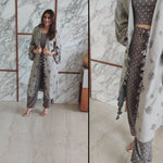 Load and play video in Gallery viewer, GREY LEAF PRINT JACKET WITH POLKA DOTS SPAGHETTI BUSTIER AND HAREM PANTS
