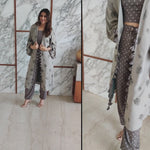 Load and play video in Gallery viewer, GREY LEAF PRINT JACKET WITH POLKA DOTS SPAGHETTI BUSTIER AND HAREM PANTS
