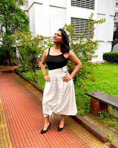 BOHEMIAN CHECKS FLARED HEM SKIRT WITH KNOT