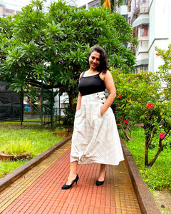 BOHEMIAN CHECKS FLARED HEM SKIRT WITH KNOT