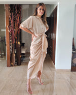 Load image into Gallery viewer, BEIGE LONG SHIRT DRAPE DRESS
