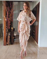 Load image into Gallery viewer, BEIGE LONG SHIRT DRAPE DRESS
