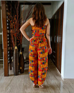 Load image into Gallery viewer, GEOMETRIC PRINT LONG JACKET WITH NOODLE STRAP BUSTIER AND DHOTI PANTS
