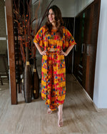 Load image into Gallery viewer, GEOMETRIC PRINT LONG JACKET WITH NOODLE STRAP BUSTIER AND DHOTI PANTS

