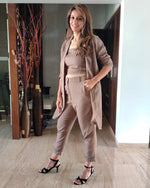 Load image into Gallery viewer, KHAKHEE GREEN LONG JACKET CO ORD WITH TUBE BUSTIER &amp; PANTS
