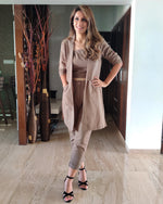 Load image into Gallery viewer, KHAKHEE GREEN LONG JACKET CO ORD WITH TUBE BUSTIER &amp; PANTS
