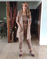 Load image into Gallery viewer, KHAKHEE GREEN LONG JACKET CO ORD WITH TUBE BUSTIER &amp; PANTS
