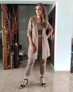 Load image into Gallery viewer, KHAKHEE GREEN LONG JACKET CO ORD WITH TUBE BUSTIER &amp; PANTS
