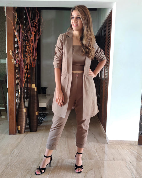 KHAKHEE GREEN LONG JACKET CO ORD WITH TUBE BUSTIER & PANTS