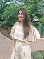 Load image into Gallery viewer, BEIGE OFF SHOULDER FLARED TOP (ONLY TOP)
