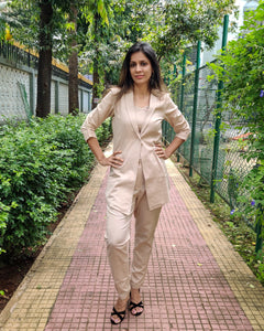 #BOSSLADY - BEIGE 3 PIECES SET WITH LONG BLAZER JACKET, TUBE BUSTIER AND PANTS