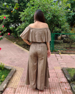 Load image into Gallery viewer, KHAKHEE GREEN OFF SHOULDER FLARED TOP PAIRED WITH FLARE PANTS
