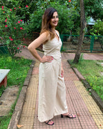 Load image into Gallery viewer, #FLARE IT - BEIGE BELL-BOTTOM PANTS WITH HALTER VEST COAT (WITHOUT BLAZER)
