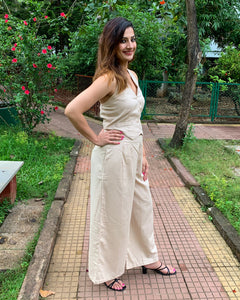 #FLARE IT - BEIGE BELL-BOTTOM PANTS WITH HALTER VEST COAT (WITHOUT BLAZER)