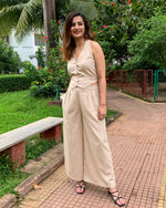 Load image into Gallery viewer, #FLARE IT - BEIGE BELL-BOTTOM PANTS WITH HALTER VEST COAT (WITHOUT BLAZER)
