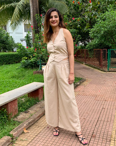 #FLARE IT - BEIGE BELL-BOTTOM PANTS WITH HALTER VEST COAT (WITHOUT BLAZER)