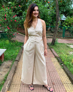 Load image into Gallery viewer, #FLARE IT - BEIGE BELL-BOTTOM PANTS WITH HALTER VEST COAT (WITHOUT BLAZER)
