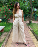Load image into Gallery viewer, #FLARE IT - BEIGE BELL-BOTTOM PANTS WITH HALTER VEST COAT (WITHOUT BLAZER)
