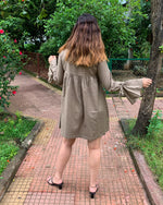 Load image into Gallery viewer, KHAKHEE GREEN COTTON LINEN MID DRESS WITH BELL SLEEVES
