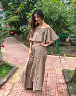 Load image into Gallery viewer, KHAKHEE GREEN OFF SHOULDER FLARED TOP PAIRED WITH FLARE PANTS

